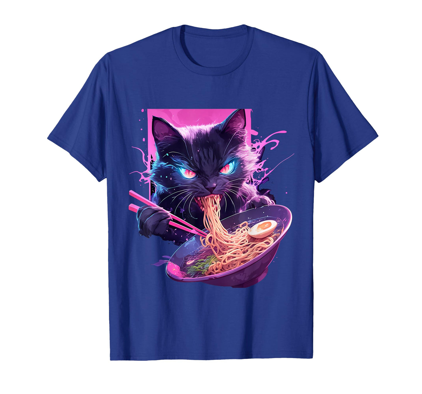 Japanese Art Ramen Cat Ninja Synthwave Style Samurai Cat T-Shirt