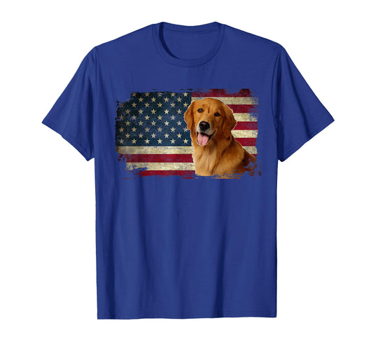 Golden Retriever American Flag Patriotic Dog Lover T-Shirt