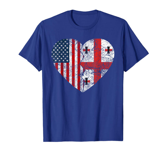 Georgian American Flags Heart | United States Georgia Roots T-Shirt