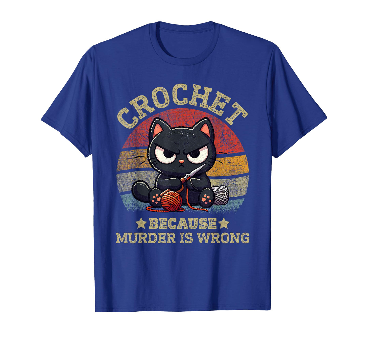 Funny Crochet Because Murder Is Wrong Crocheting Black Cat T-Shirt