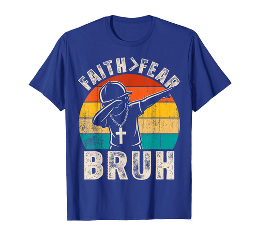 Christian Faith Over Fear Bruh Boys Dab Vintage Jesus Cross T-Shirt