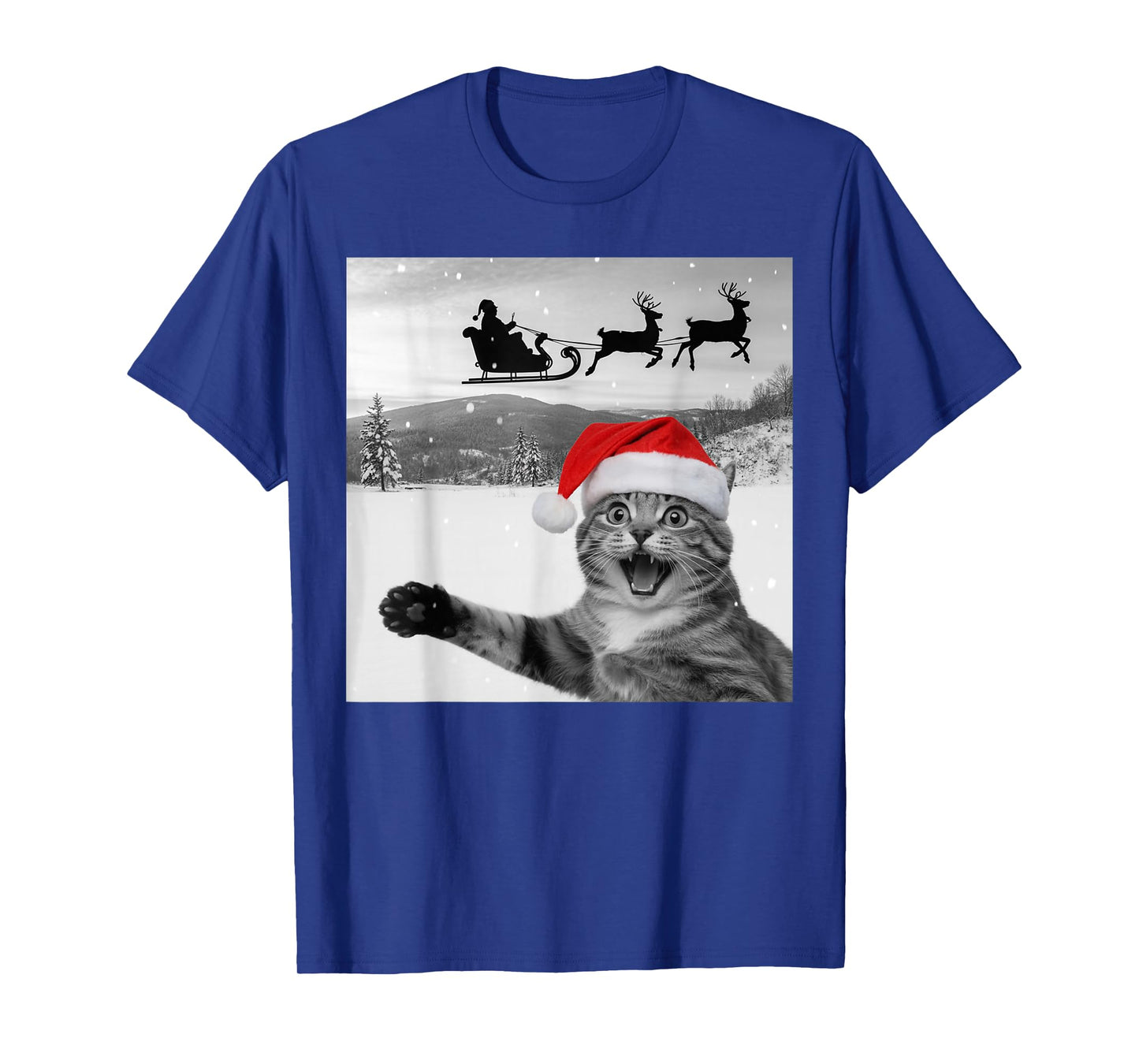 Cat Selfie with Santa Funny Christmas for Men Women Kids T-Shirt