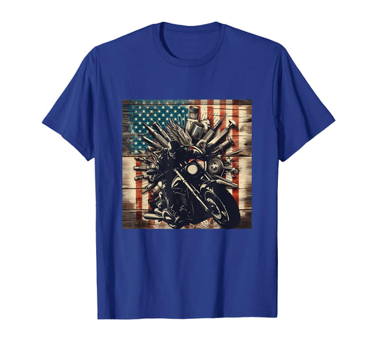 Patriotic American Flag Biker Motorcycle T-Shirt