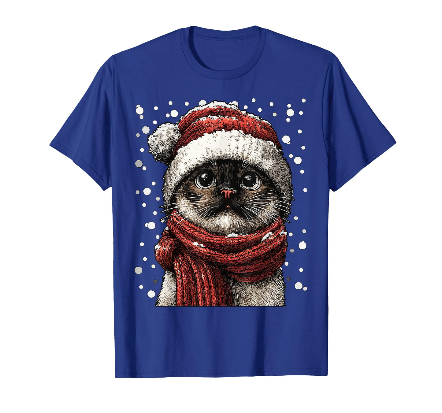 Snowy Siamese Cat with Snow Santa Hat Winter Christmas T-Shirt