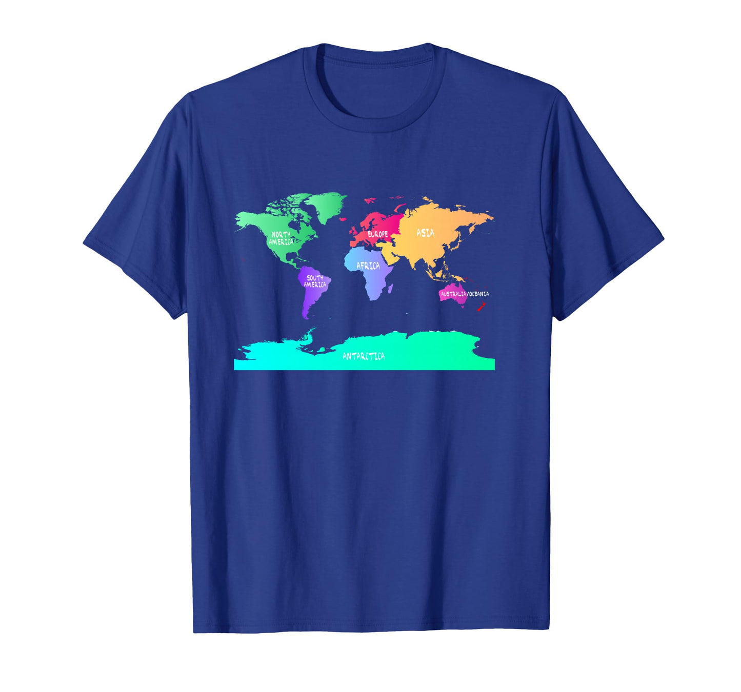 World Map of All Seven Continents T-Shirt Long Sleeve T-Shirt