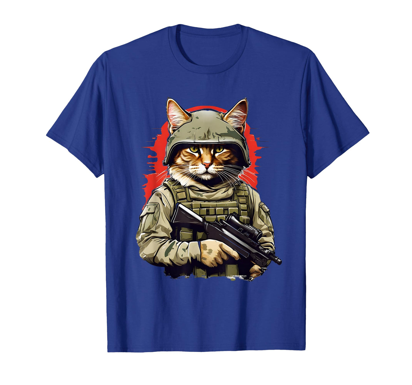 Funny Army Cat with Gun Soldier Warrior Kitty T-Shirt