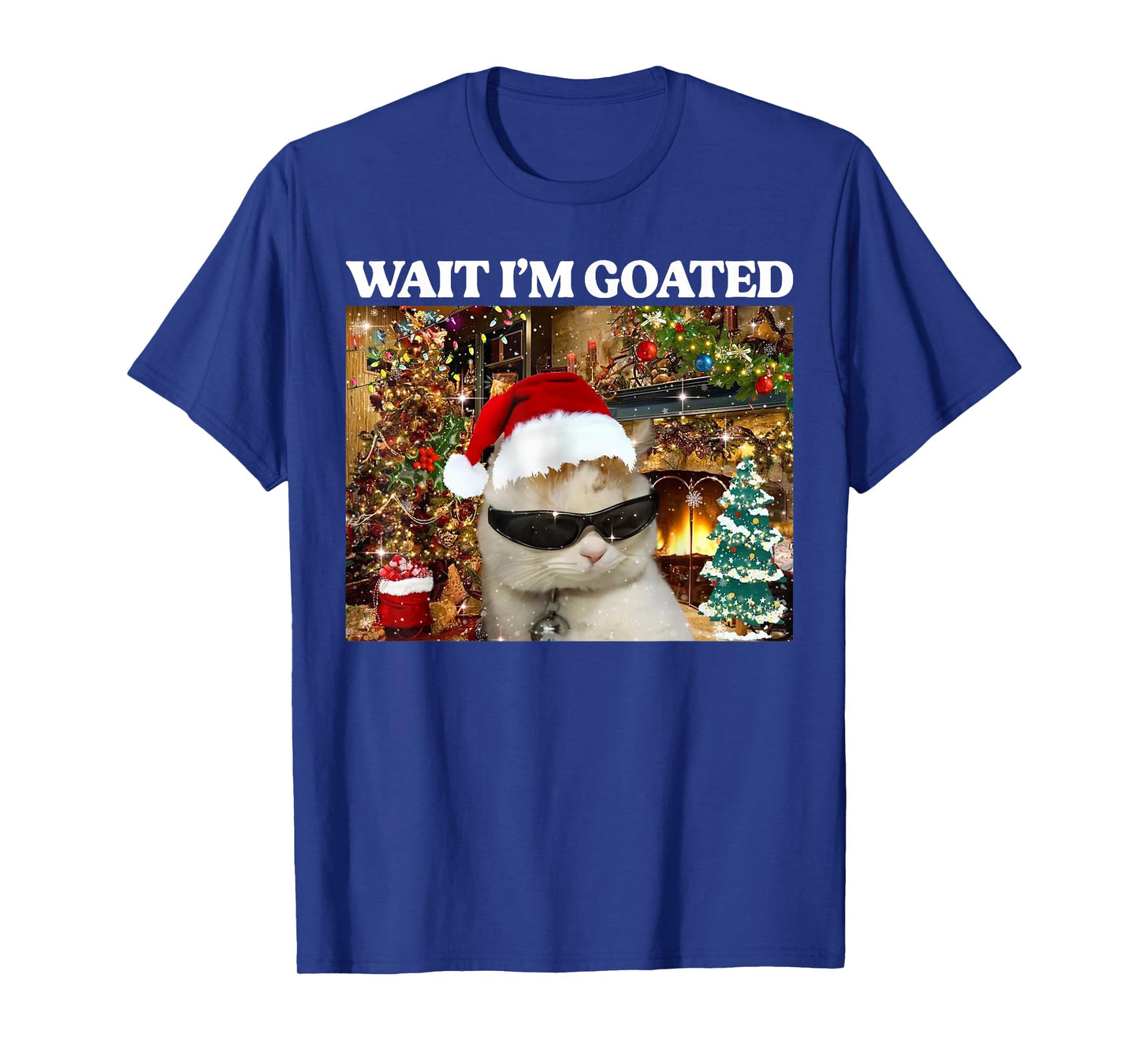 Wait I'm Goated Funny Christmas Cat Meme T-Shirt