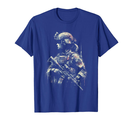 Female Soldier American Flag - Patriotic USA Veteran T-Shirt