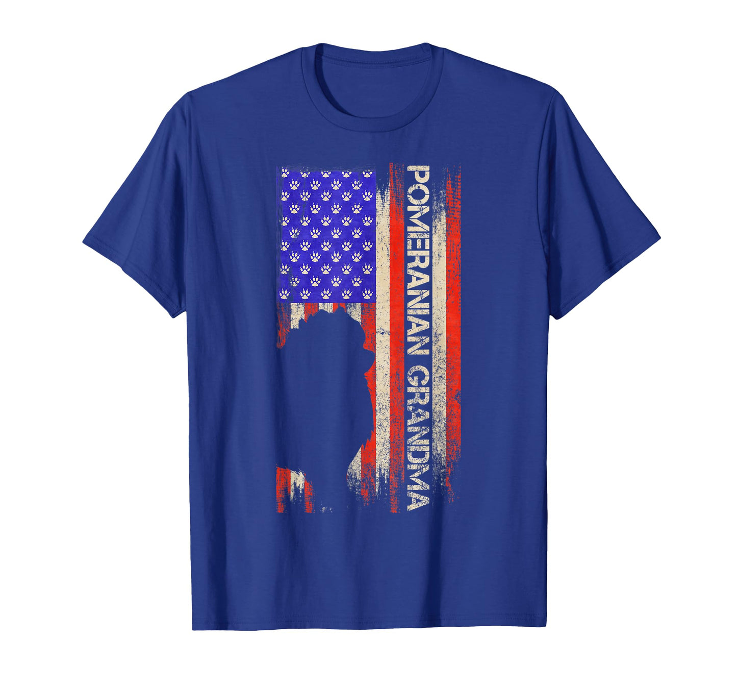 Vintage USA Flag Proud Pomeranian Dog Grandma Pom Silhouette Women Kids Men T-Shirt