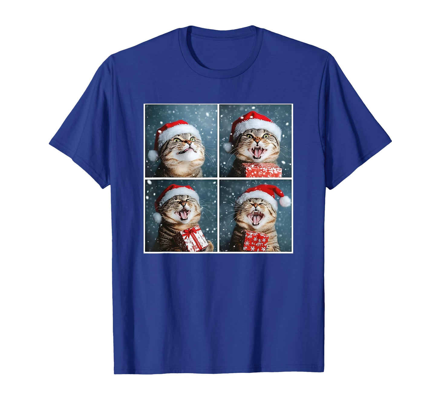 Winter Tabby Cat In Santa Hat Funny Christmas Cat T-Shirt