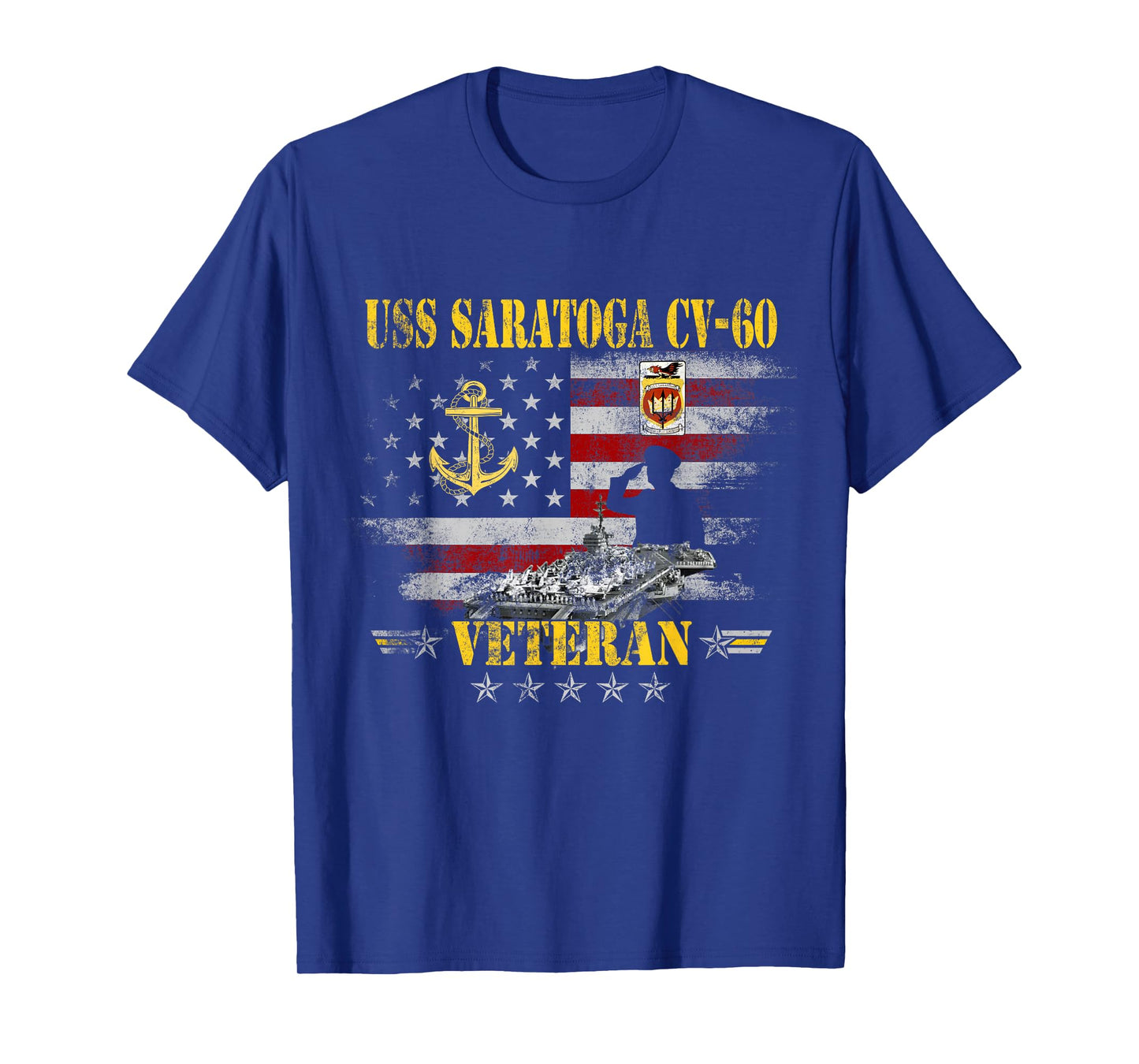 USS Saratoga CV-60 Aircraft Carrier Veteran Vintage USA Flag T-Shirt