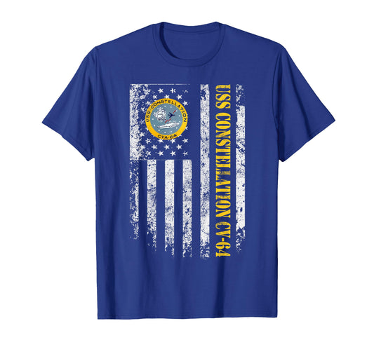 USS Constellation CV-64 Aircraft Carrier Veteran Flag Retro T-Shirt