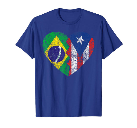 Puerto Rican Brazilian Flags Heart | Brazil Puerto Rico T-Shirt