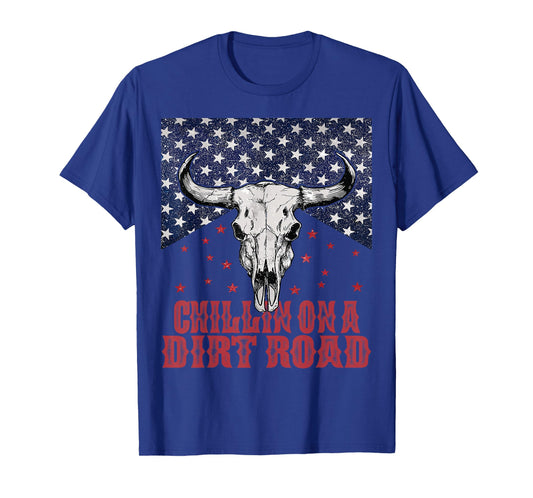 Chillin On A Dirt Road Country Music Western Vintage US Flag T-Shirt