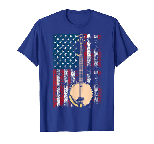 Cool USA Country Musical Instruments America Art Banjo In American Flag Bluegrass | Cute Fiddle Players Gift T-Shirt