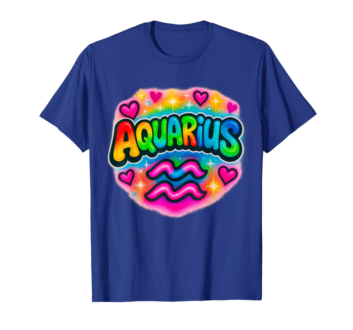 Aquarius Zodiac Sign Airbrush Rainbow Star Graphic T-Shirt