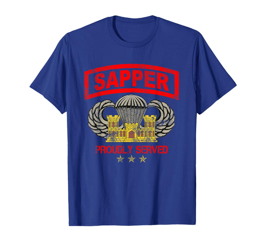 Sapper Combat Engineer Veteran Vintage USA Flag Men Women T-Shirt
