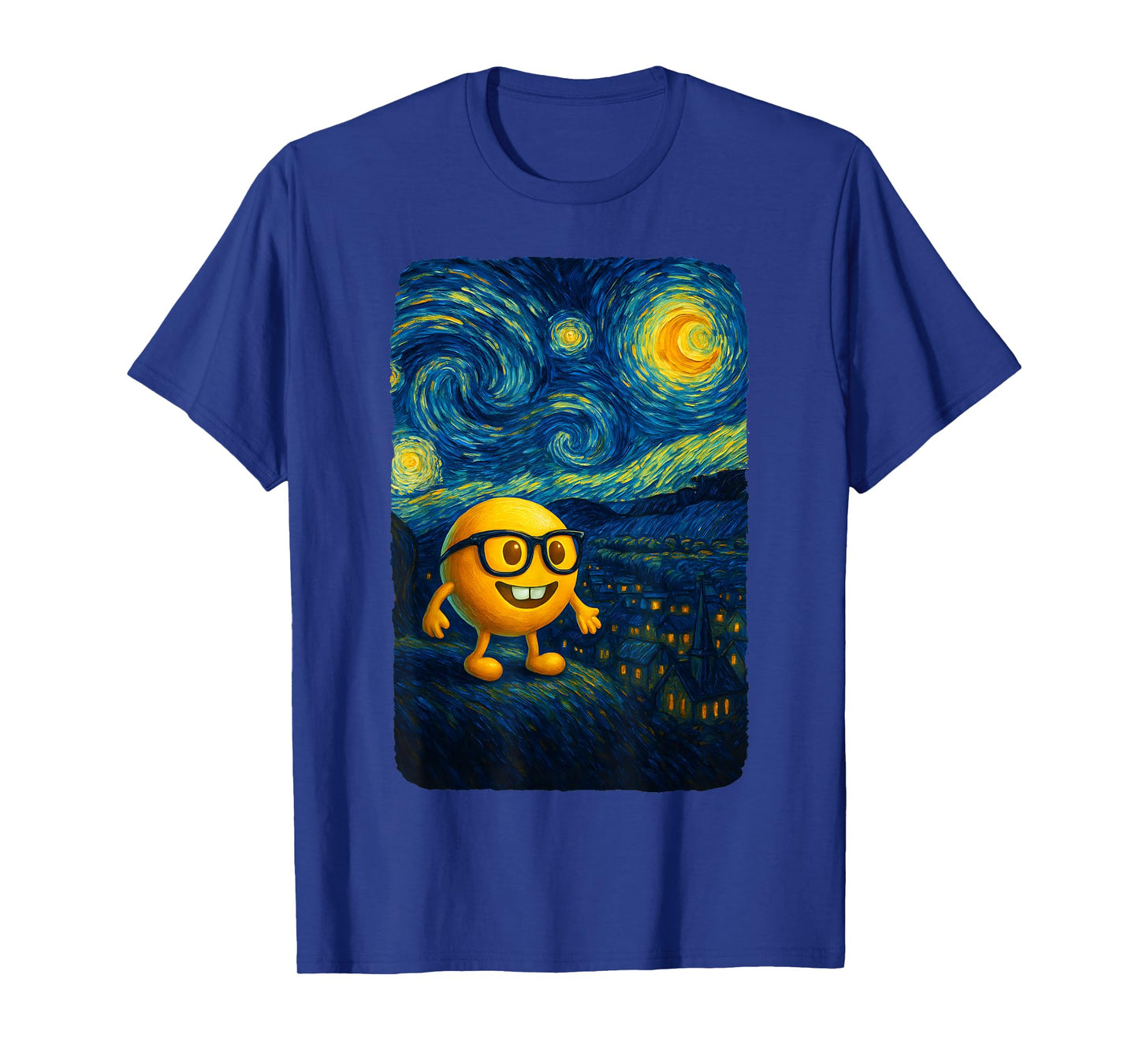 Nerd Glasses Buckteeth Emoticon Starry Funny Night Van Gogh T-Shirt
