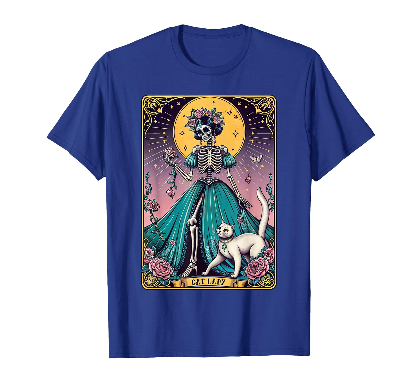 Cat Lady Tarot Card Skeleton Woman Funny Cat Lover T-Shirt