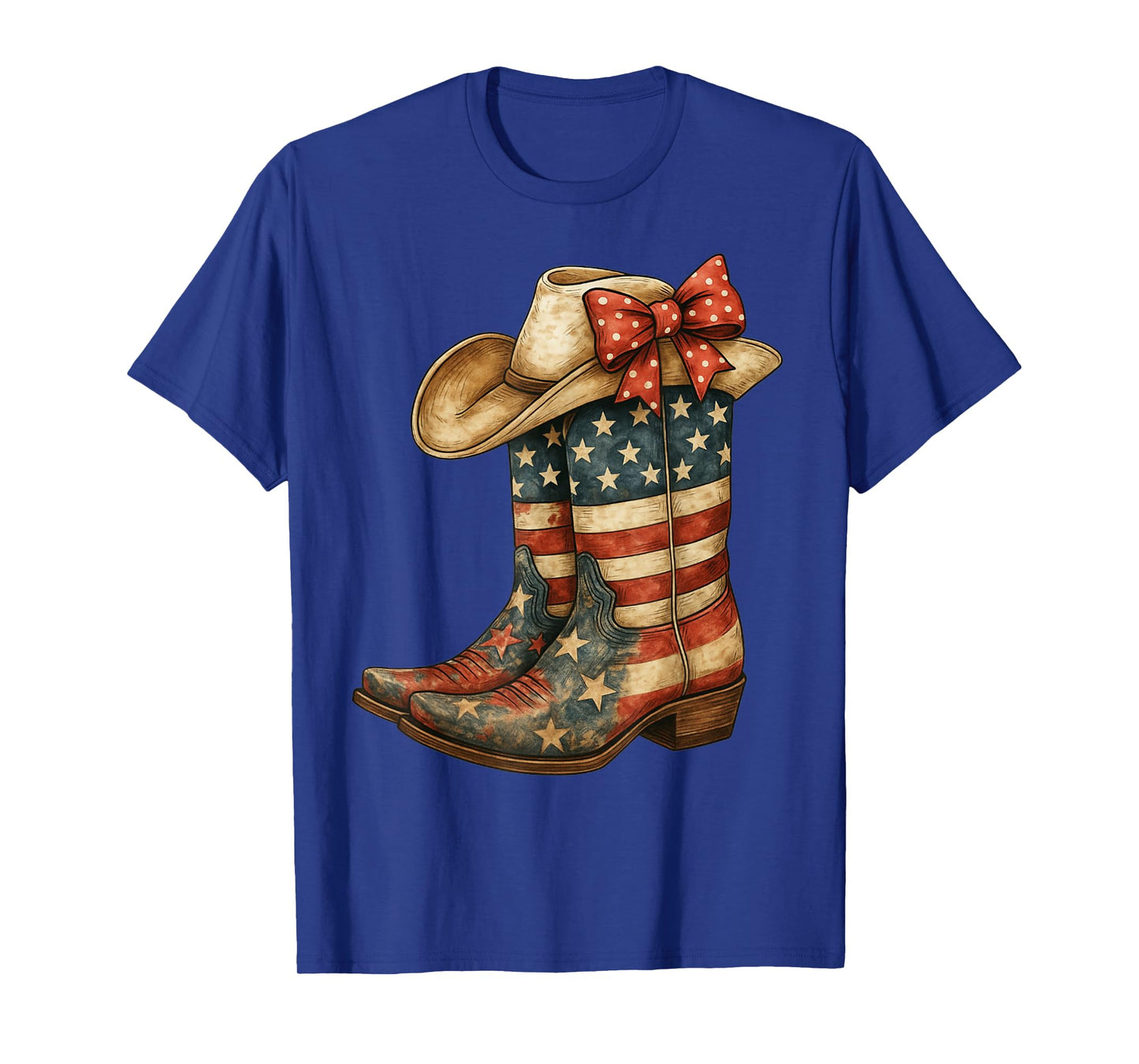 Retro Western Cowboy Boots Cowgirl American Flag 4th of July T-Shirt