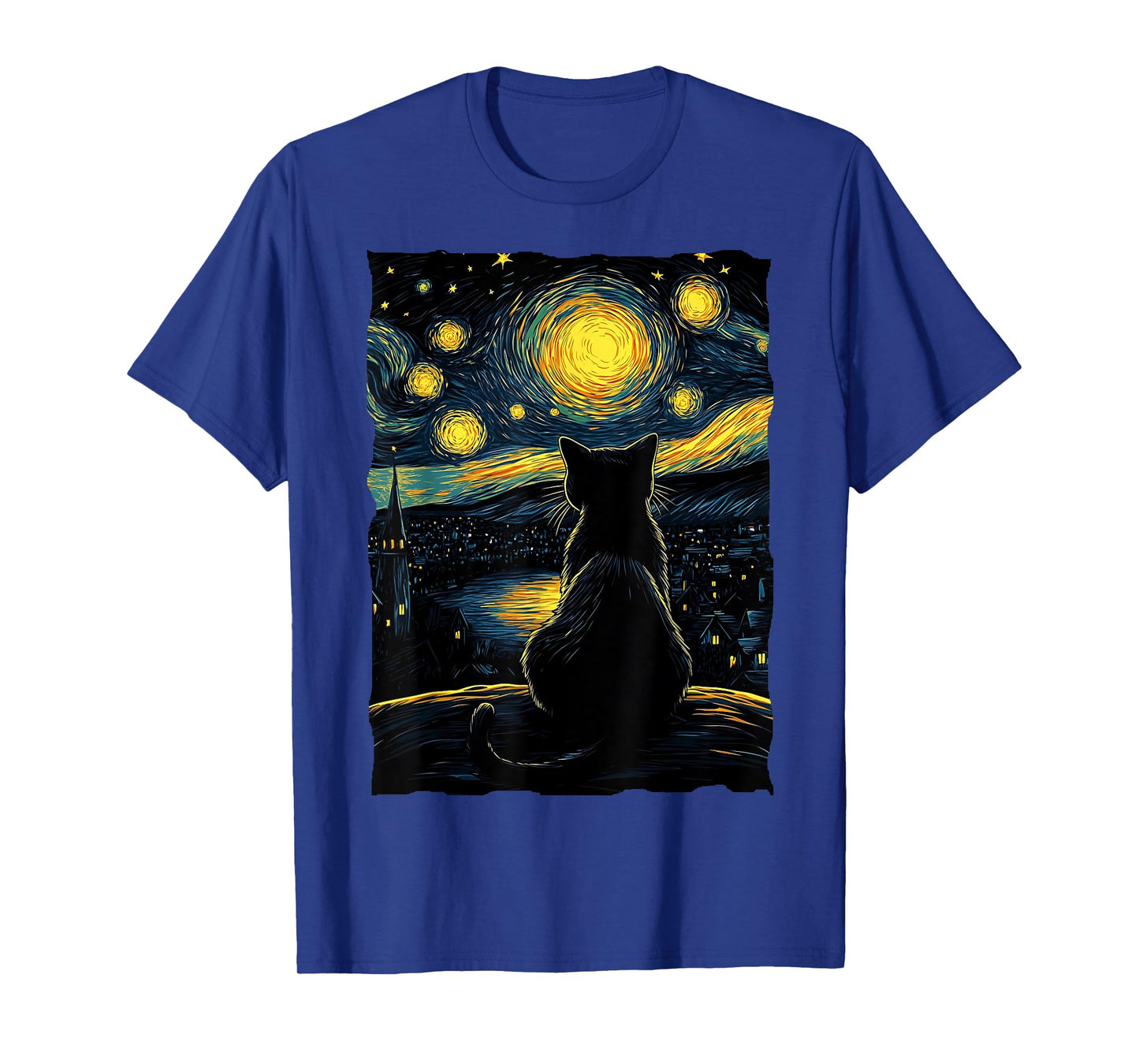 Black Cat Lover Starry Night Vincent van Gogh T-Shirt