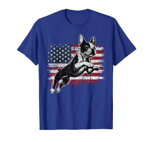 Boston Terrier Dog American Flag 4th of July Patriotic Puppy T-Shirt