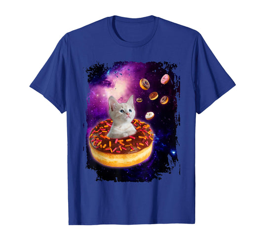 Cute Cat Inside Donut in Space Boys Girl - Kitty in Space Tee T-Shirt