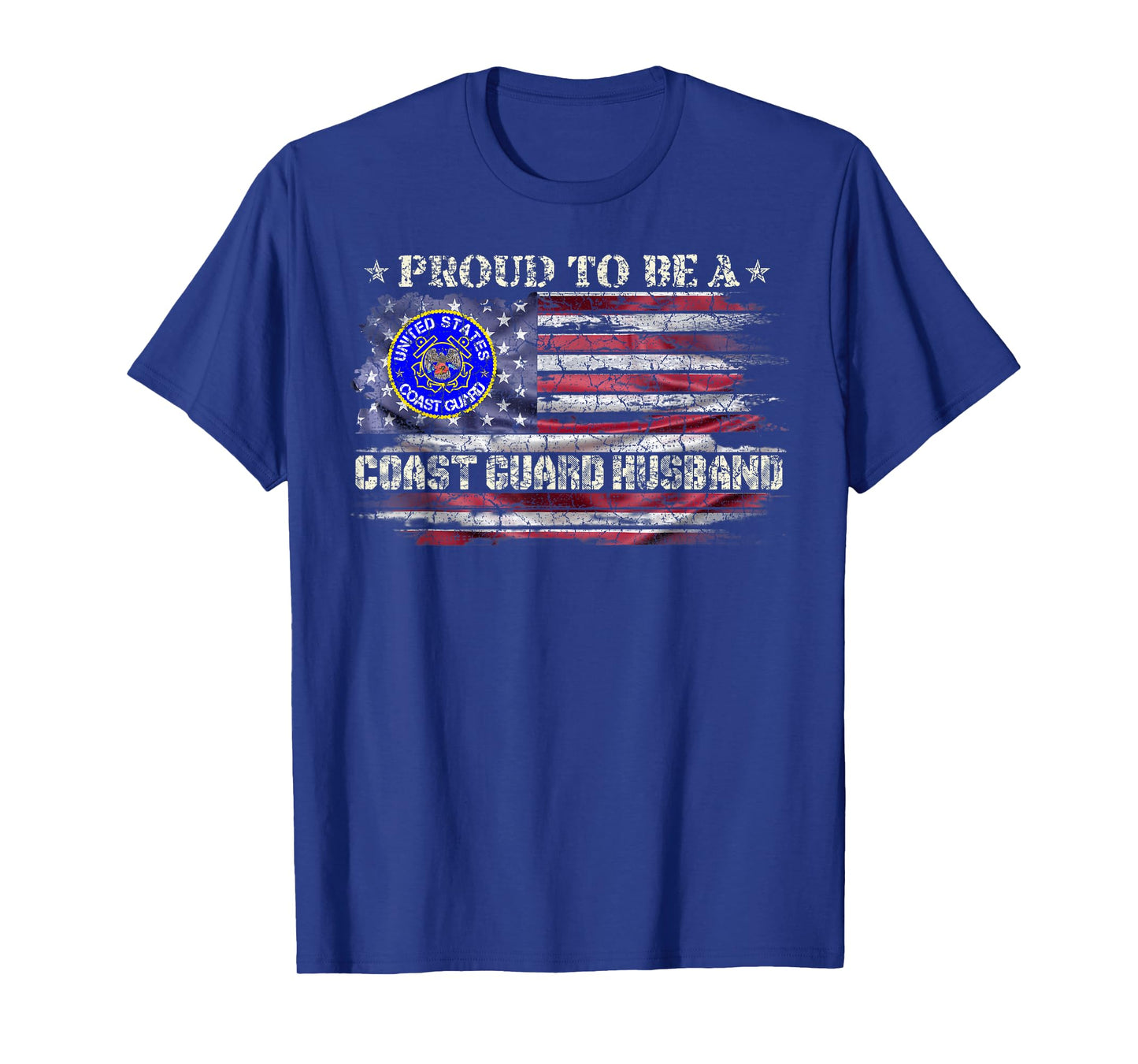 Vintage USA American Flag Proud To Be A Coast Guard Husband T-Shirt