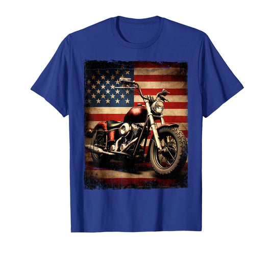 Vintage Motorcycle USA Flag Retro Biker American T-Shirt