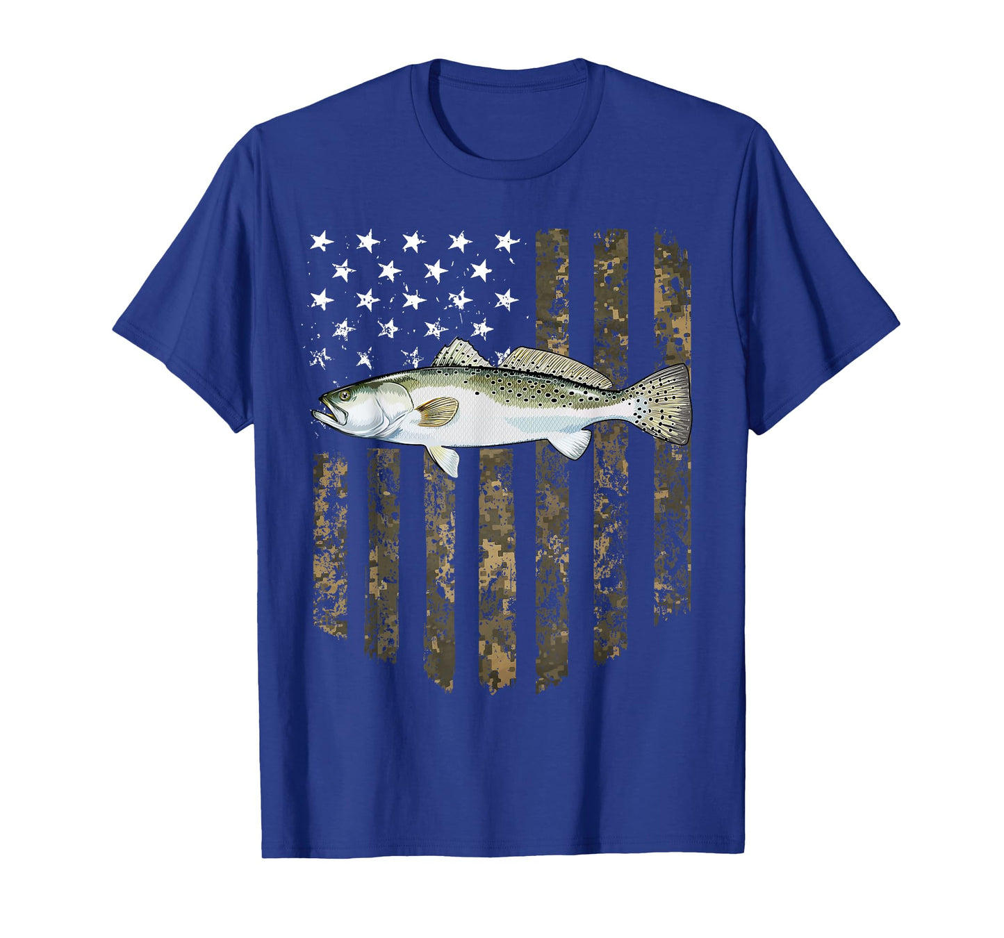 Camo American Flag Speckled Trout Fishing 4th Of July T-Shirt for Women Men