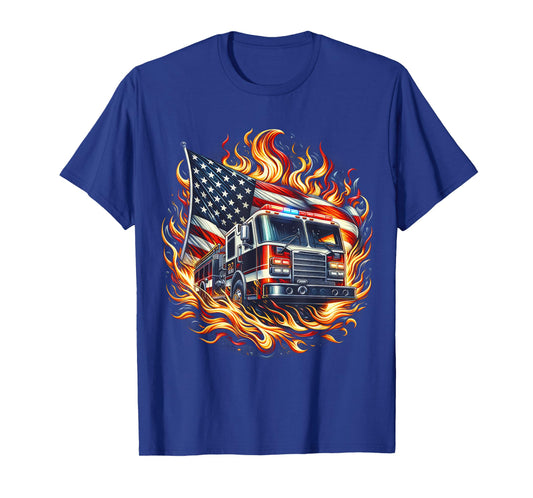 Firefighter Patriotic Fire Truck Fireman American Flag T-Shirt