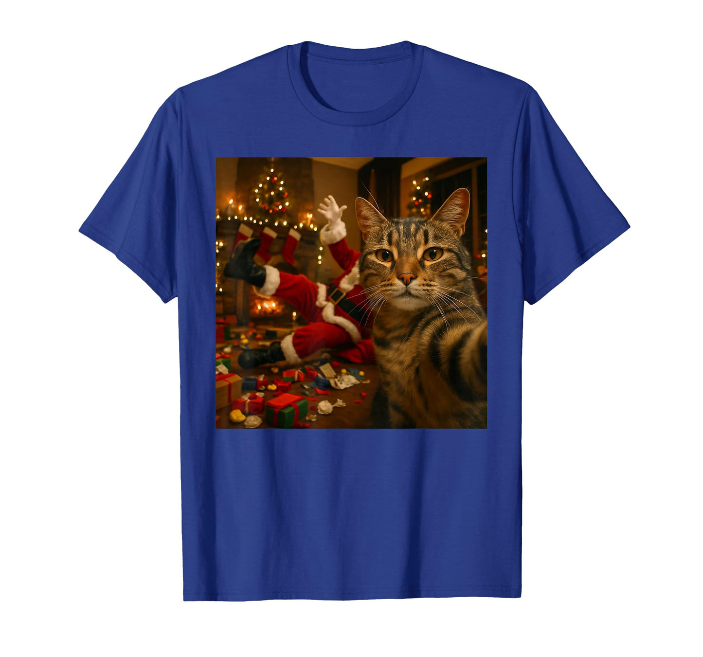 Funny Cat Selfie with Santa Claus Christmas Meme T-Shirt