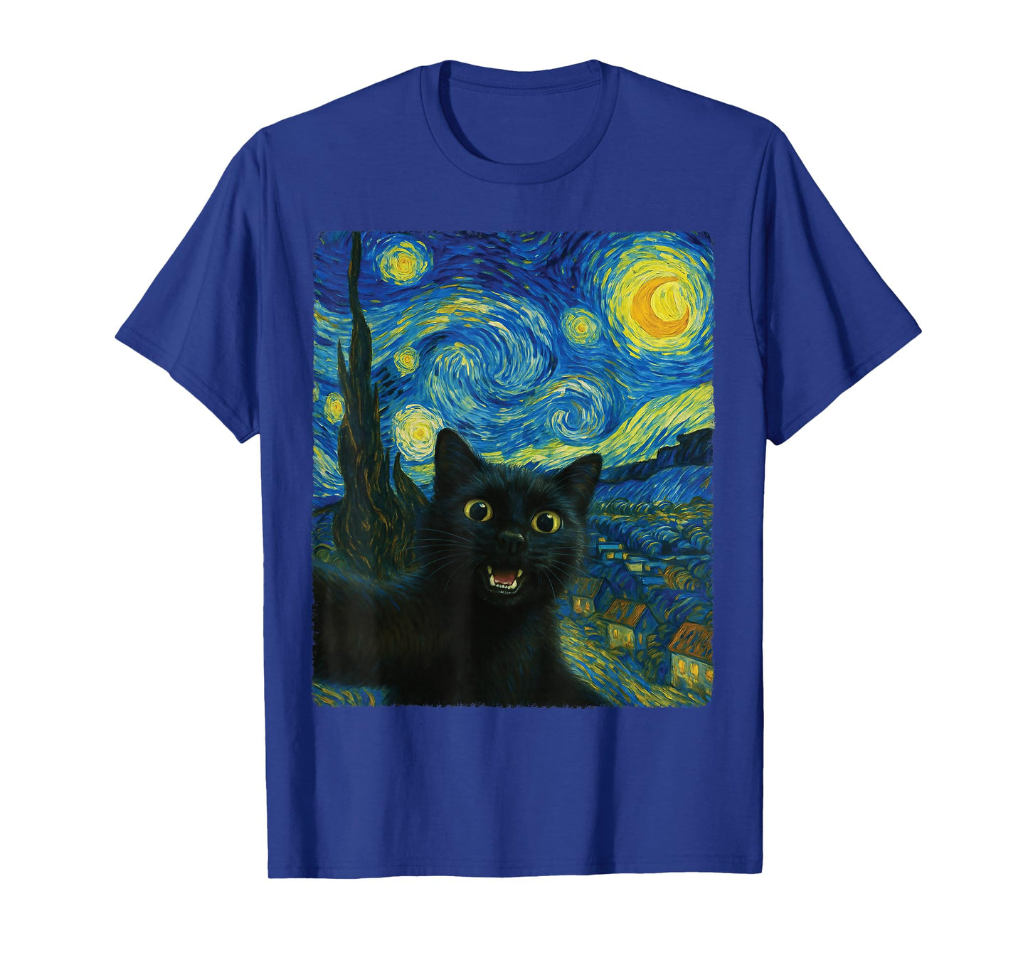 Black Cat Starry Night Van Gogh Cat Selfie Cat Mom Cat Lover T-Shirt