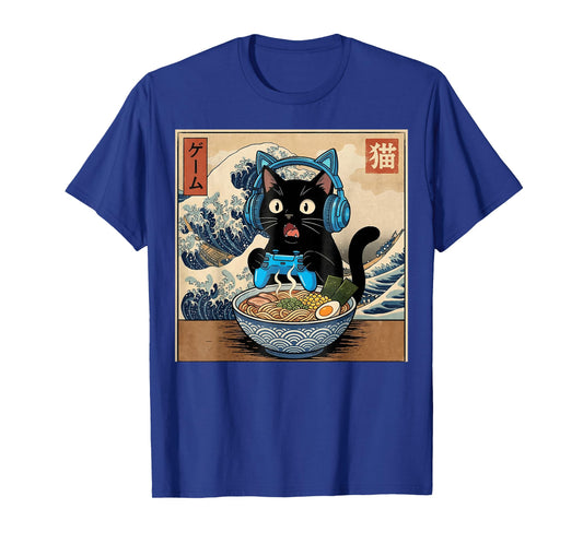 Cute Kawaii Gamer Cat Funny Ramen Japanese Cat Gaming T-Shirt