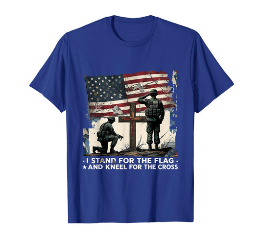 I Stand for The Flag Kneel Cross American Christian Veteran T-Shirt