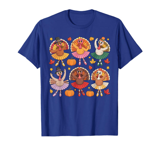Autumn Ballerinas Dancing Cute Turkey Thanksgiving Girls T-Shirt