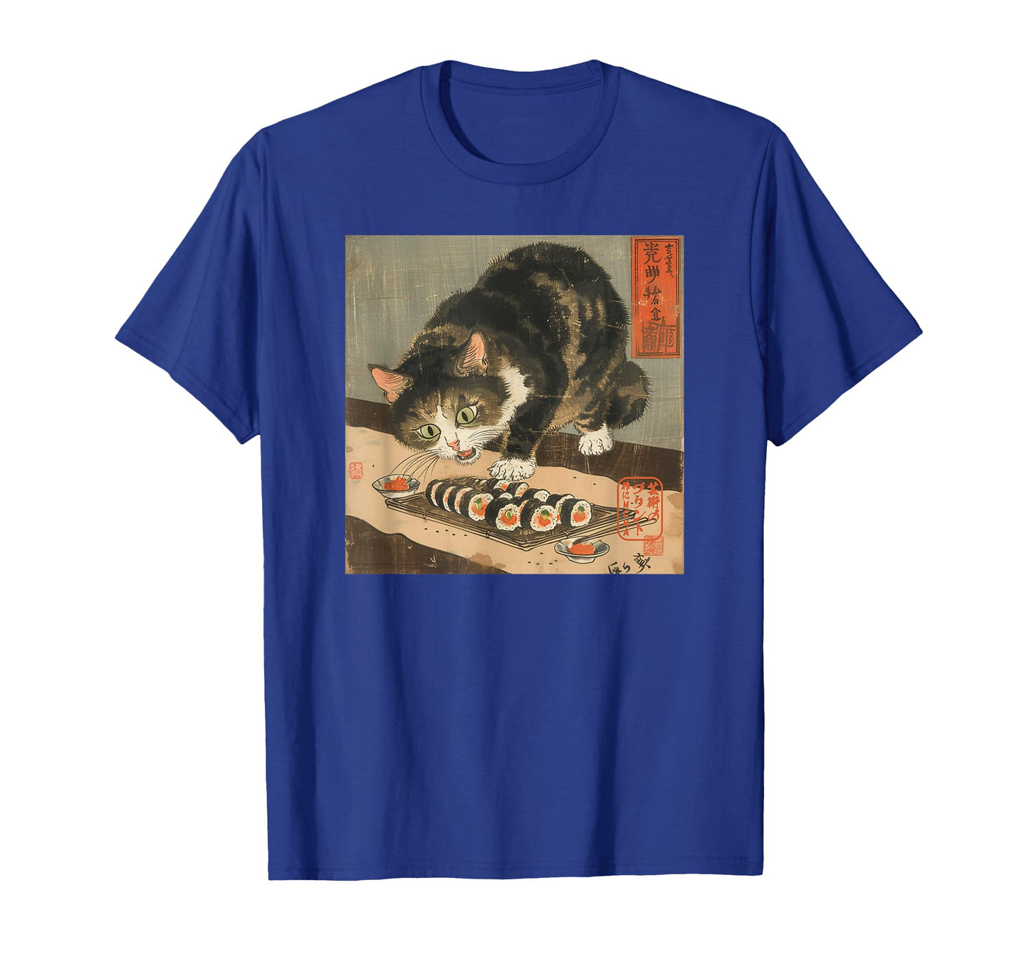 Sushi Cat – Japanese Retro Art Print for Foodie and Cat Love T-Shirt for Men Women Kids