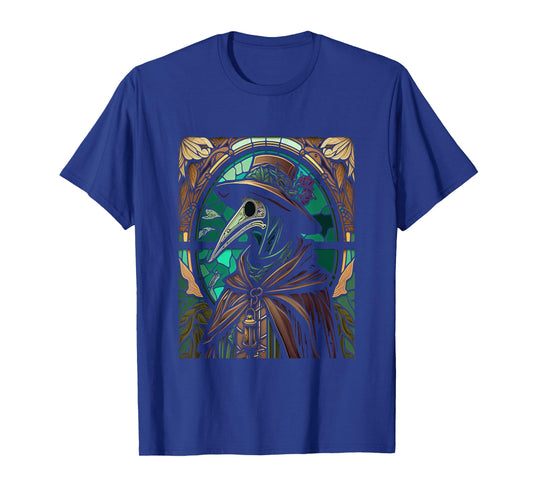 Colorful Stained Glass Holy Plague Doctor Cool Cathedral Art T-Shirt
