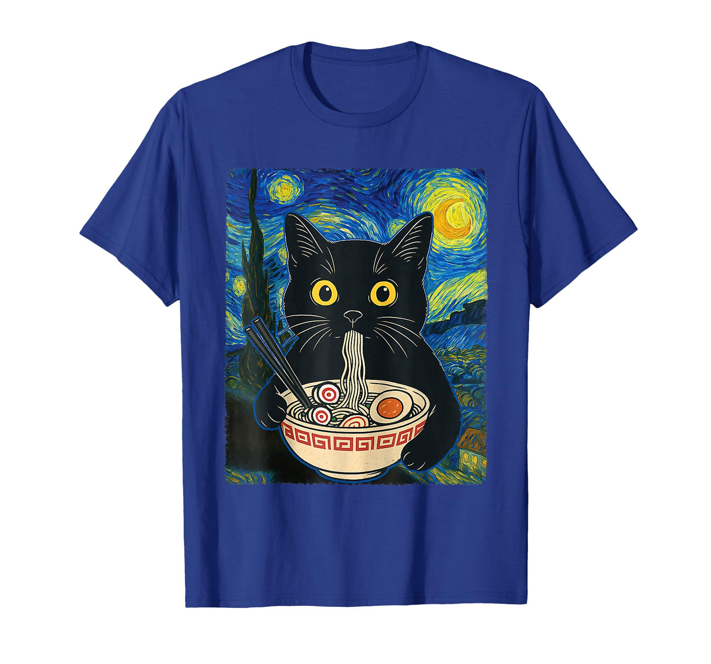 Cat Ramen Van Gogh Funny Japanese Graphic Tees Cat Anime T-Shirt