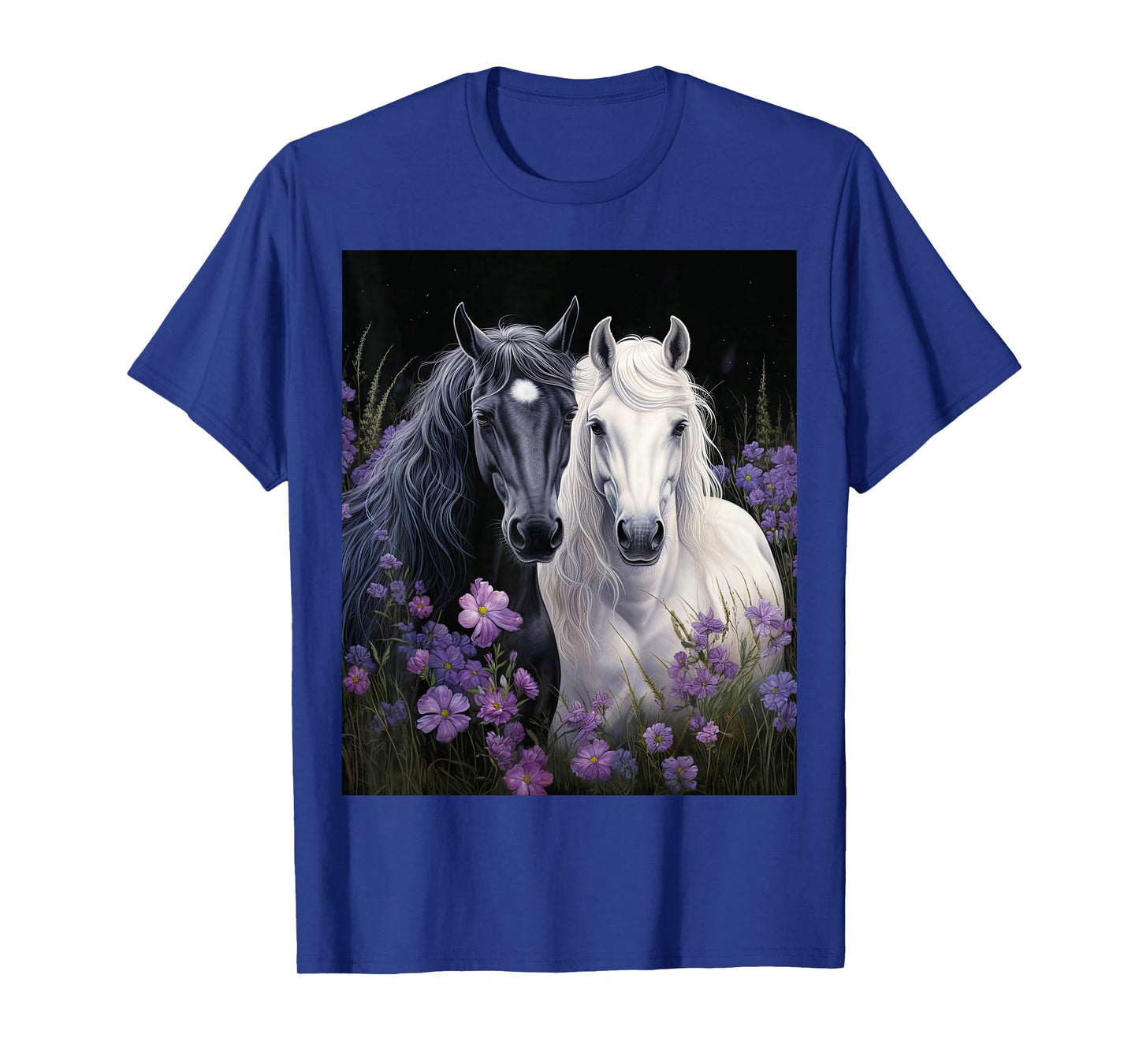 2 Horses standing in a meadow with flowers T-Shirt