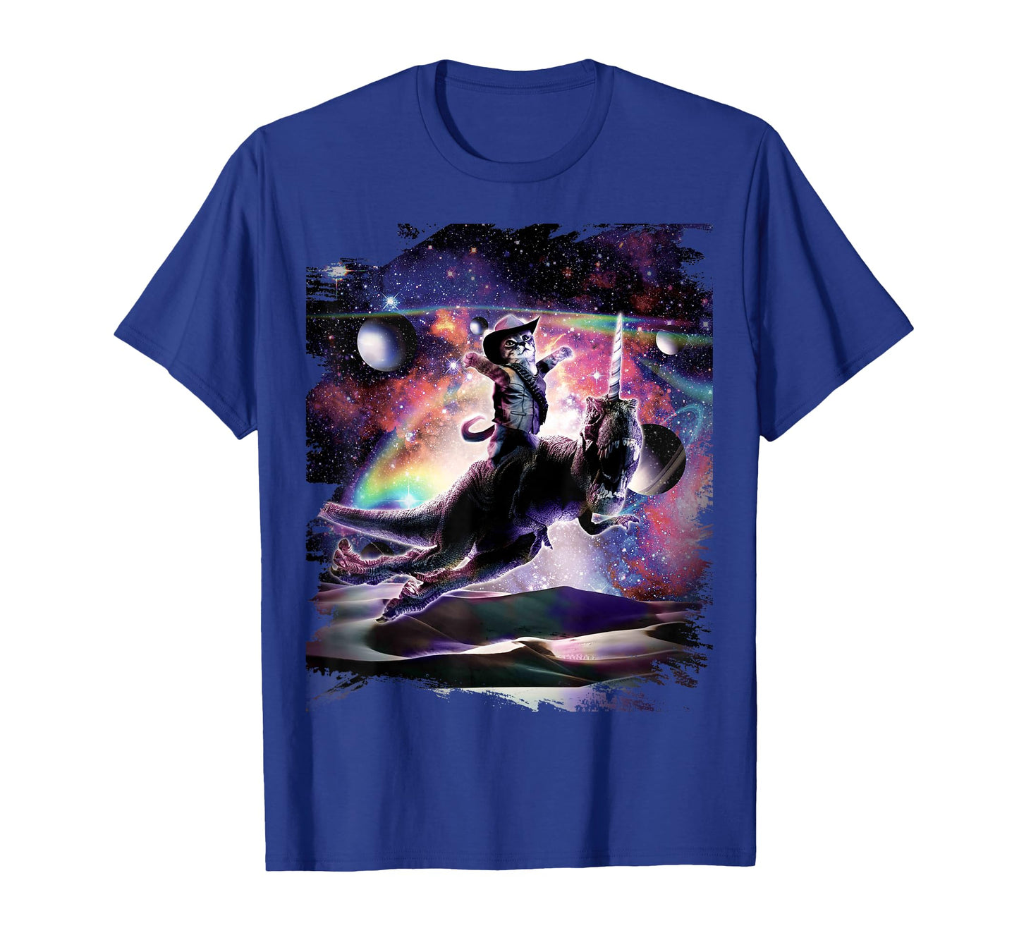 Galaxy Cat On Dinosaur Unicorn In Space T-Shirt