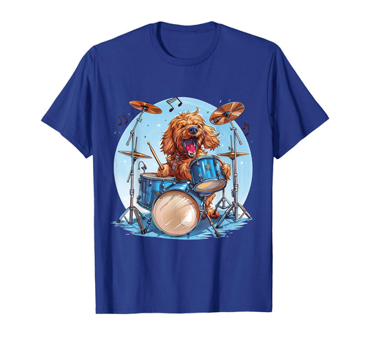 Goldendoodle Dog Playing The Drums Musician Dog Rock Band T-Shirt