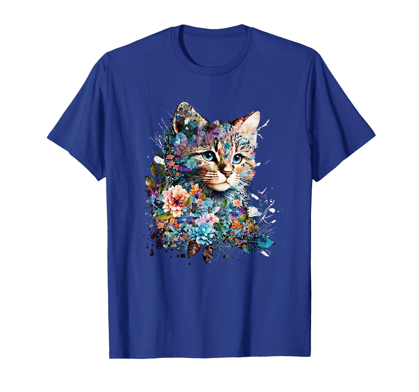 Cute Cat Motif Cat With Flowers Cat T-Shirt
