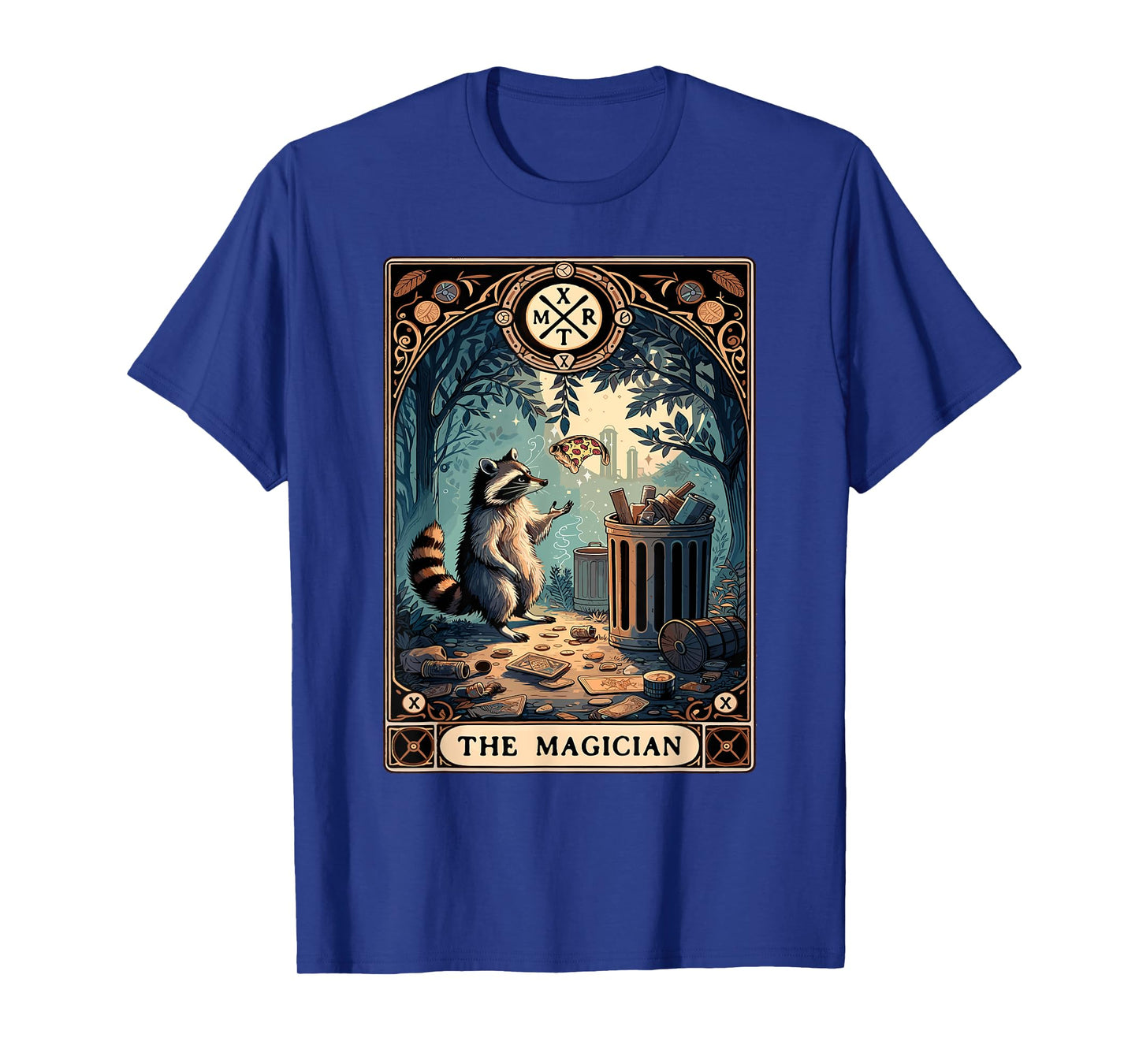 Raccoon Tarot Card Pizza The Magician Gothic Occult Raccoon T-Shirt