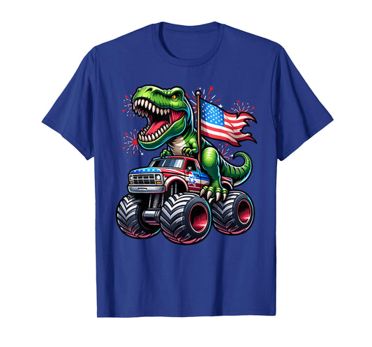 4th July T rex Dinosaur Monster Truck American USA Flag T-Shirt