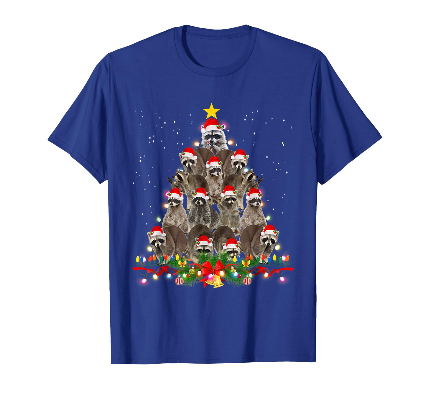 Raccoon Christmas Tree Lights Pajama Racoon Lover Xmas T-Shirt