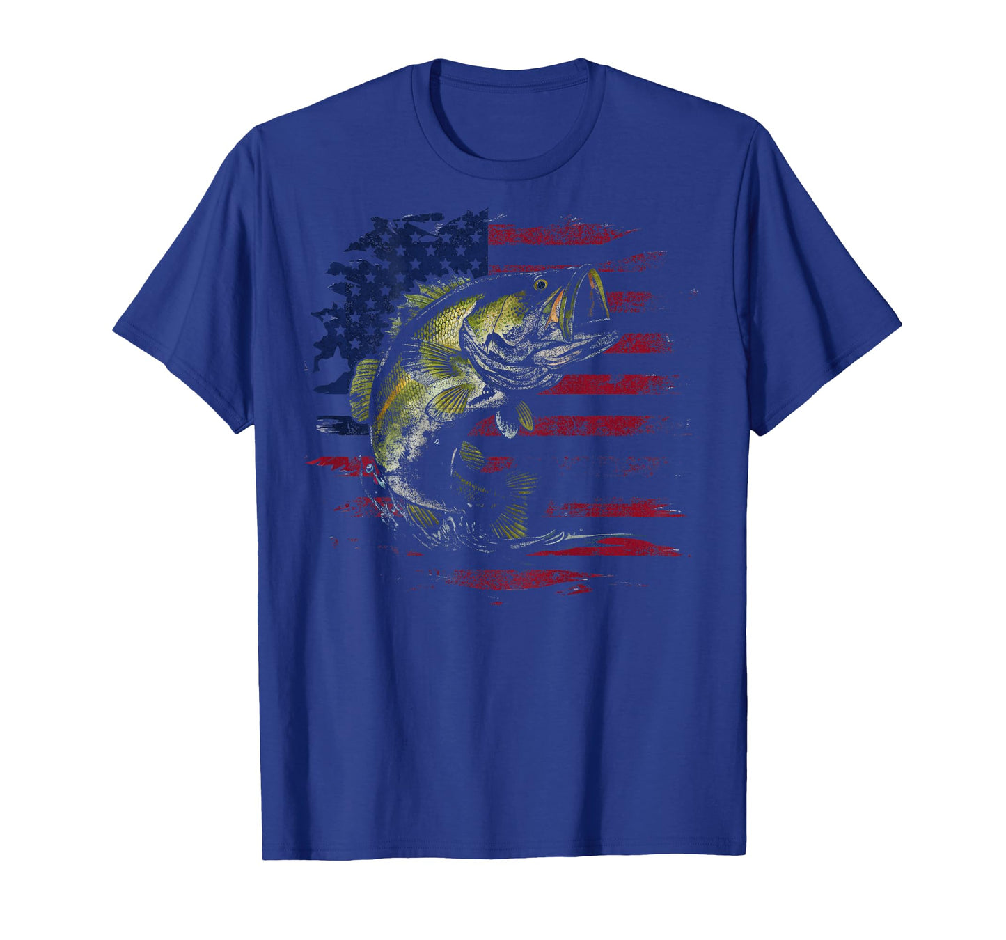 American Flag Camo Bass Fish Fishing Fisherman (on back) T-Shirt