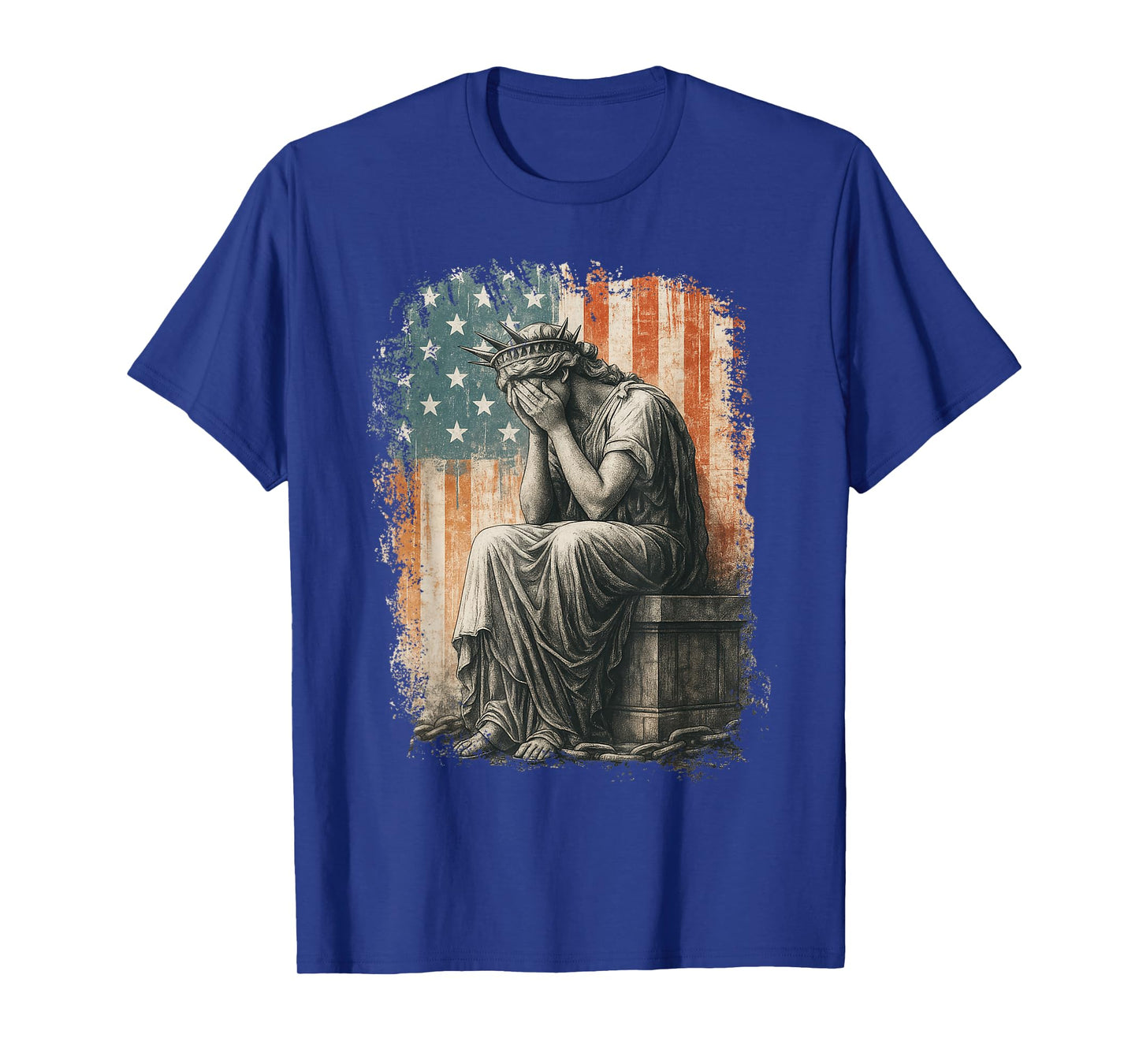 Statue Of Liberty Weeping Distressed Flag Art For Men Women T-Shirt
