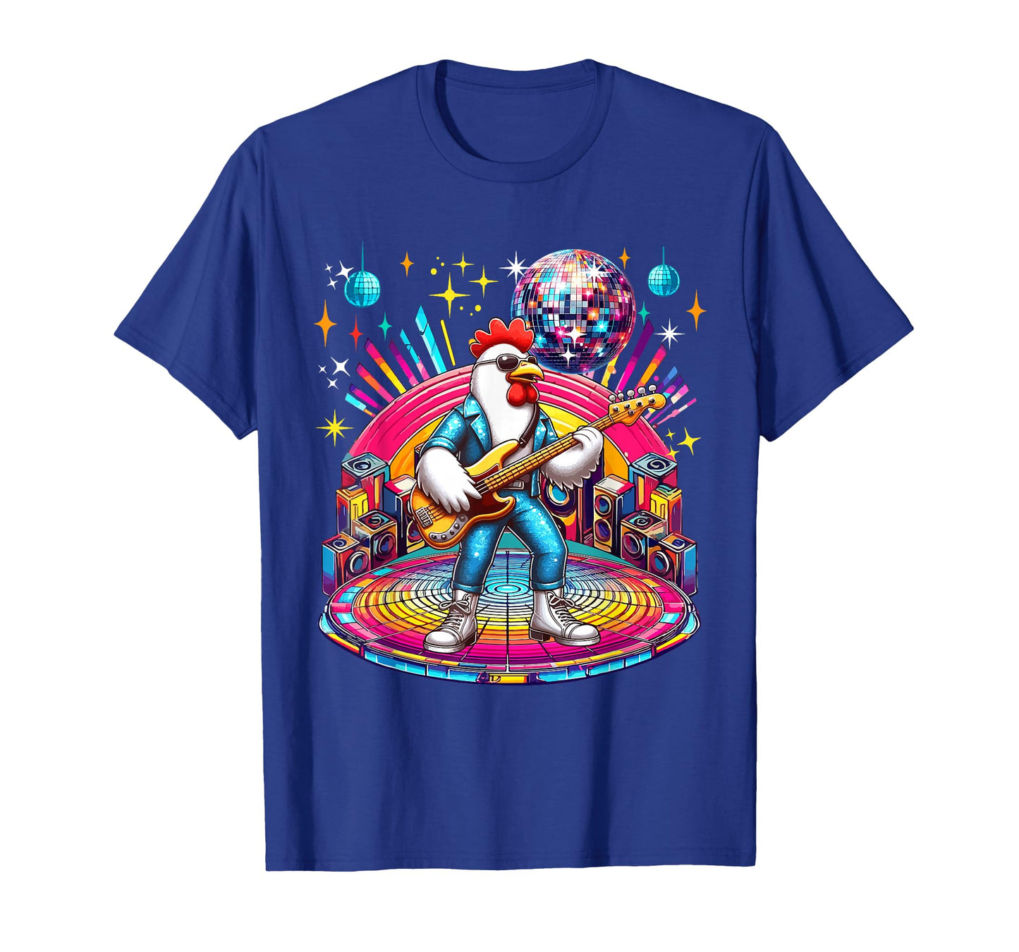Chicken Sunglasses Playing Guitar Colourful Costume Disco T-Shirt