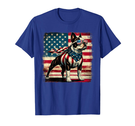 Boston Terrier Dog 4th of July USA American Flag Patriotic T-Shirt